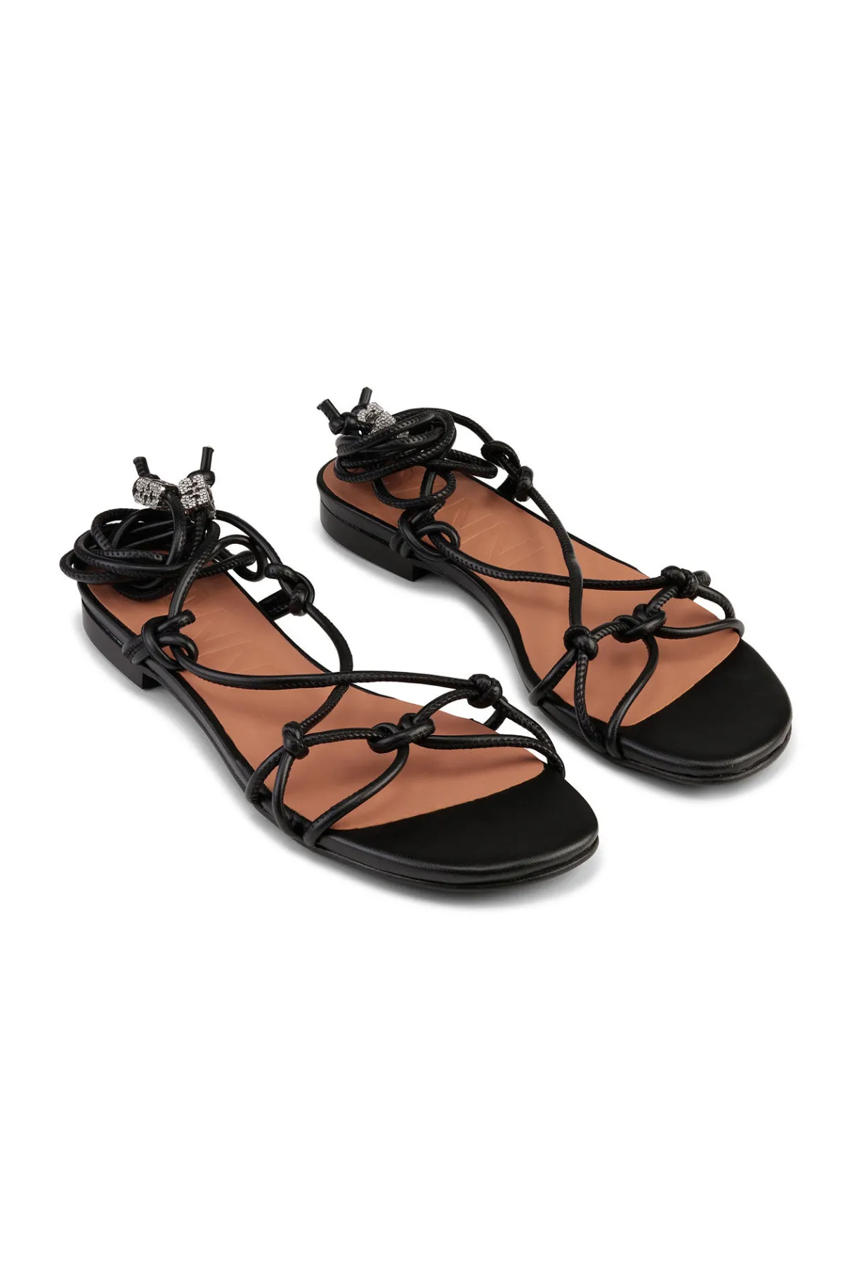 Shop GANNI Knots Flat Sandals Black