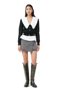 Cheap GANNI Lace Low O-Neck Cardigan Black
