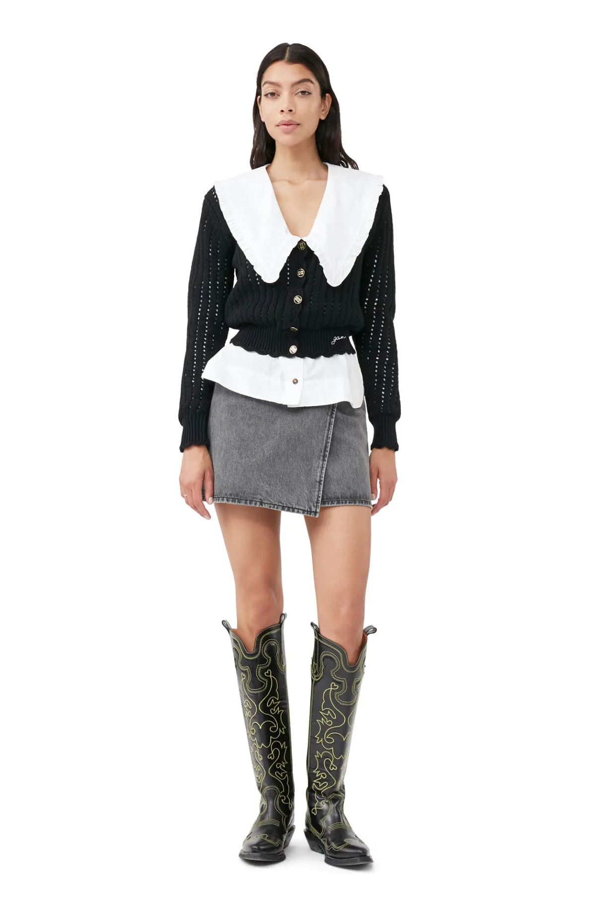 Cheap GANNI Lace Low O-Neck Cardigan Black