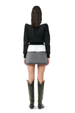 Cheap GANNI Lace Low O-Neck Cardigan Black