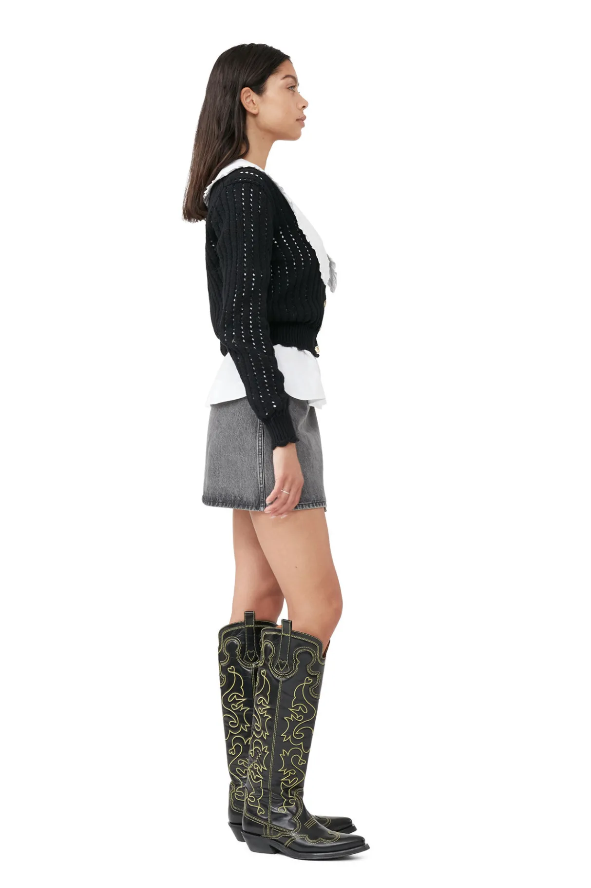 Cheap GANNI Lace Low O-Neck Cardigan Black