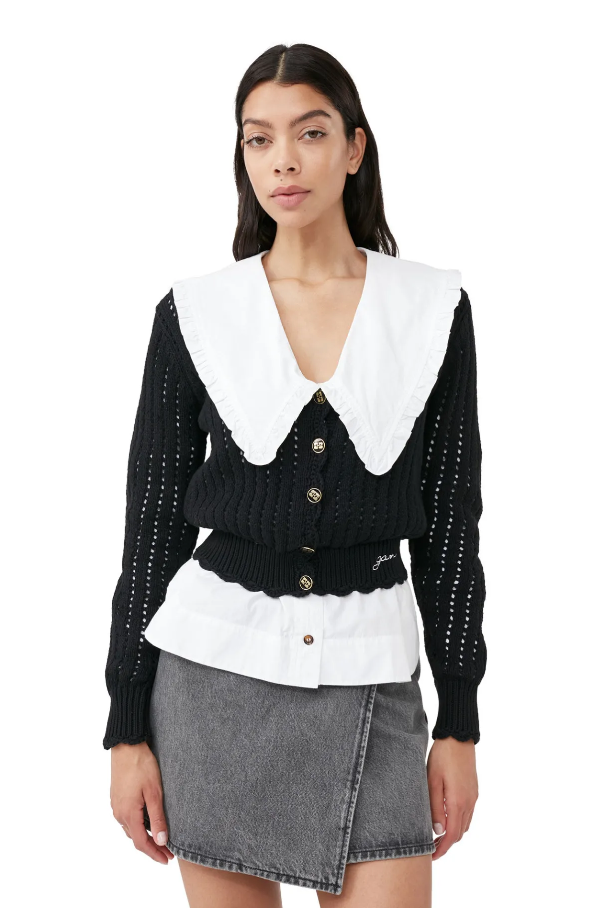 Cheap GANNI Lace Low O-Neck Cardigan Black