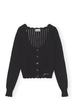 Cheap GANNI Lace Low O-Neck Cardigan Black