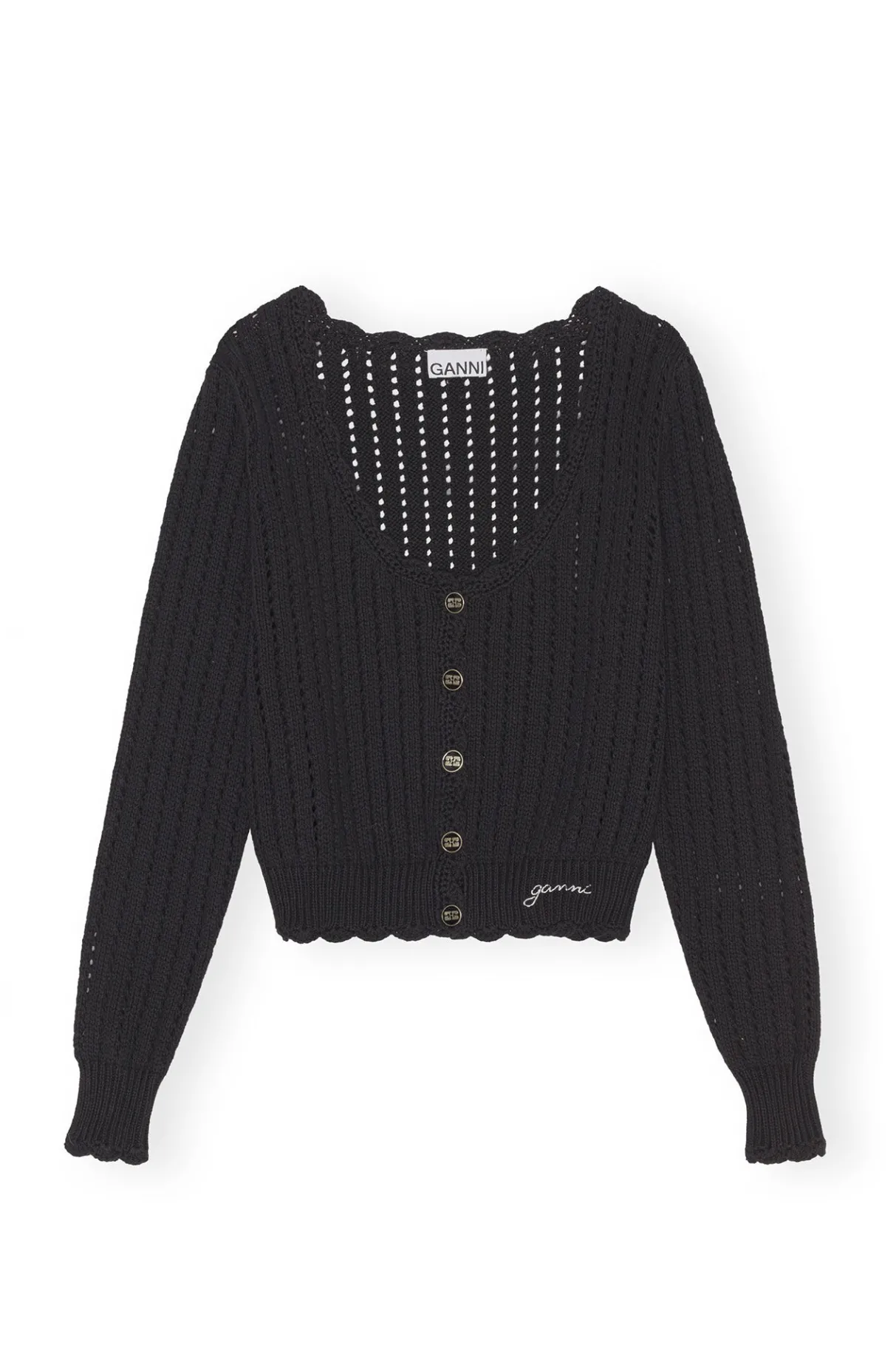 Cheap GANNI Lace Low O-Neck Cardigan Black