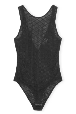 Online GANNI Lace Lowback Bodysuit Black