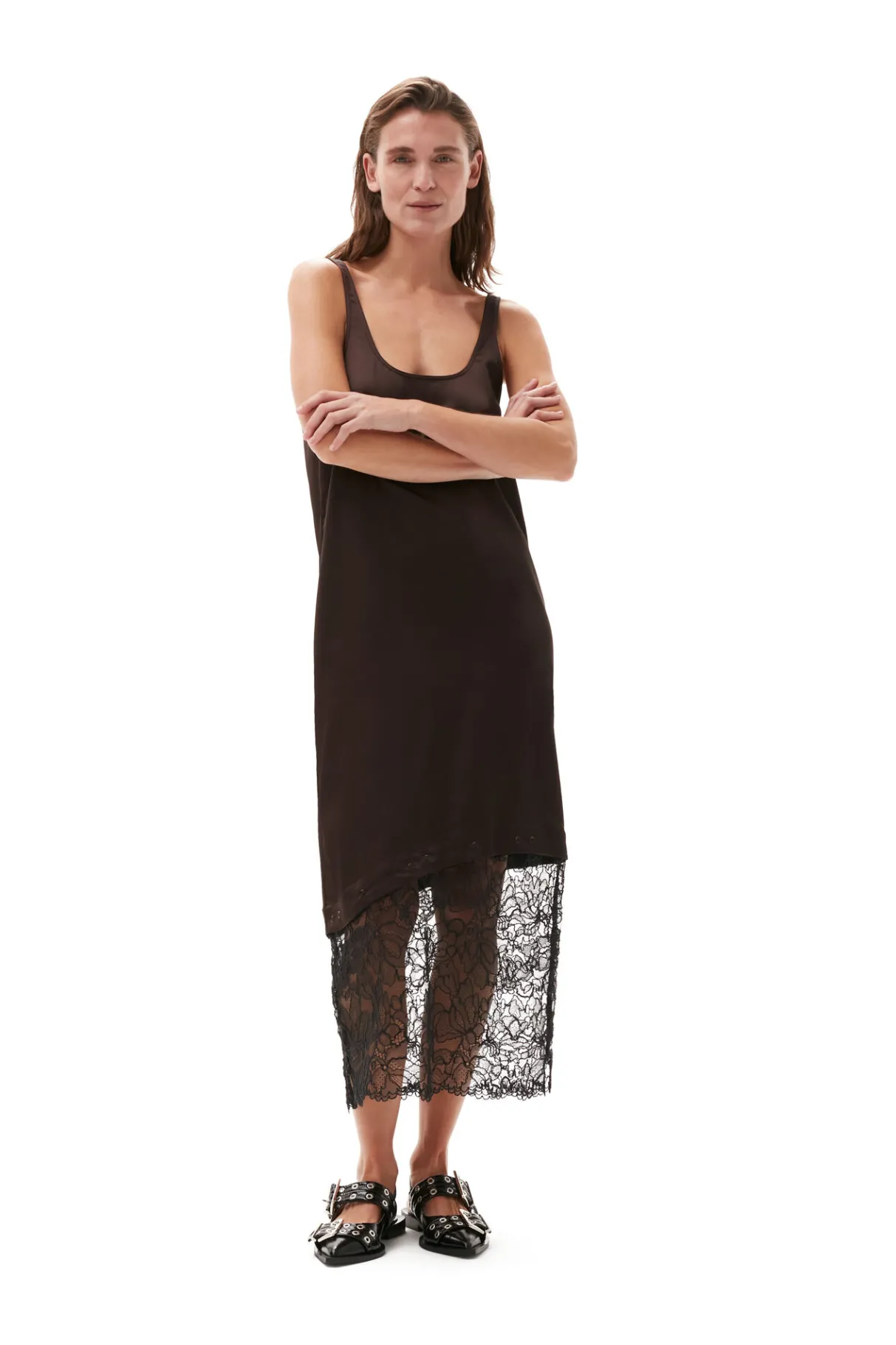 Cheap GANNI Lace Midi Dress Mole