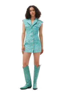 Discount GANNI Lace Printed Denim Mini Dress Canton
