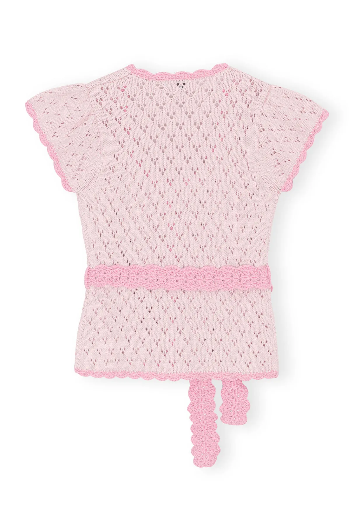 New GANNI Lace Short Sleeve Cardigan Pink Tulle