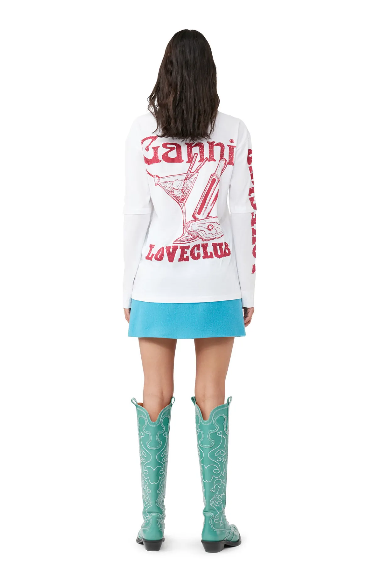 New GANNI Layered Long Sleeve T-Shirt Bright White