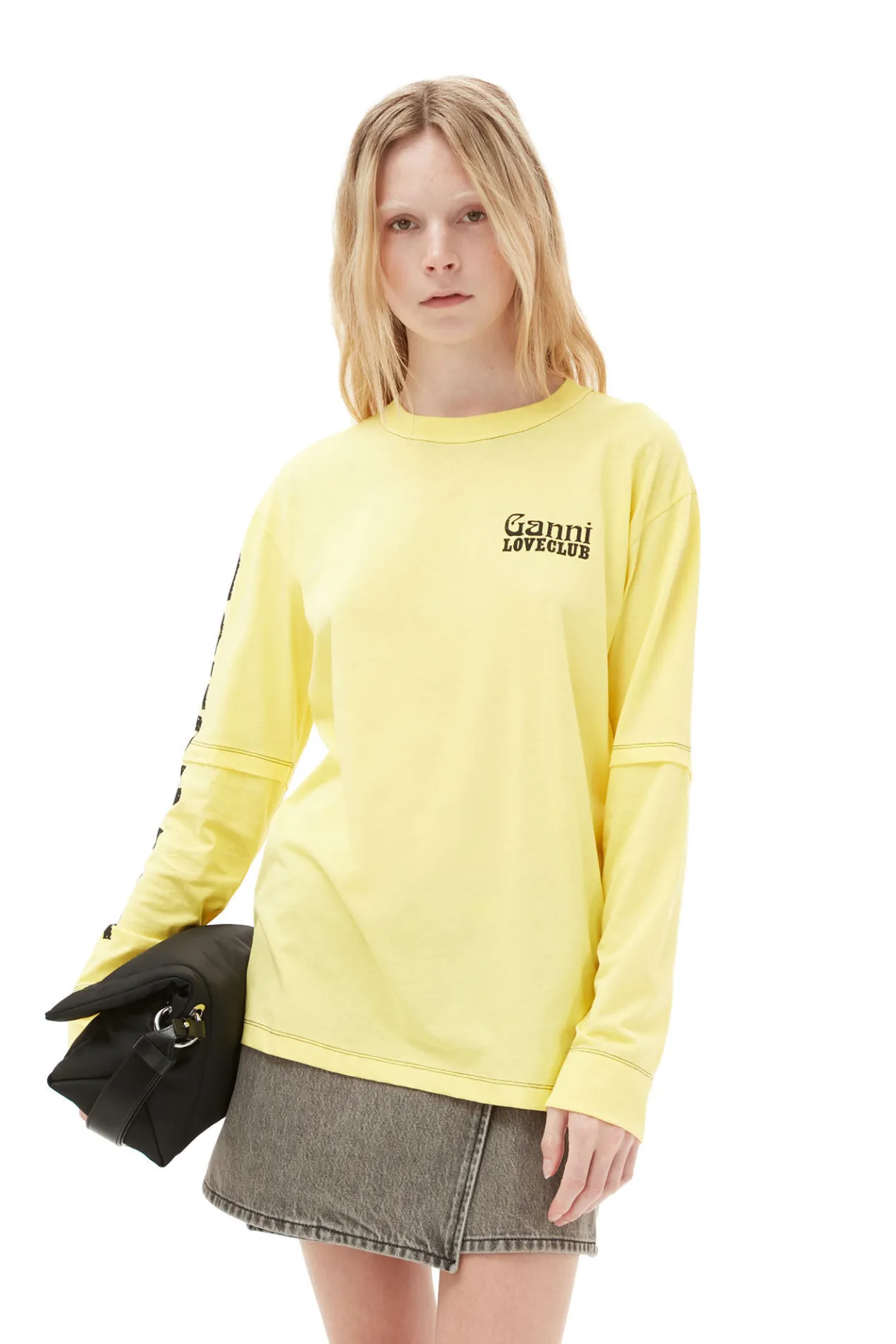 Hot GANNI Layered Long Sleeve T-Shirt Lemon Zest
