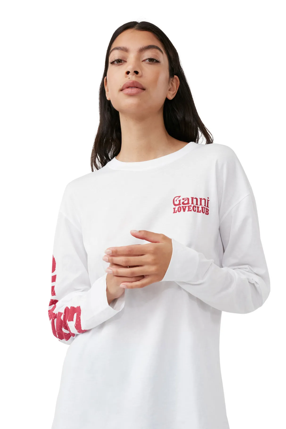 New GANNI Layered Long Sleeve T-Shirt Bright White