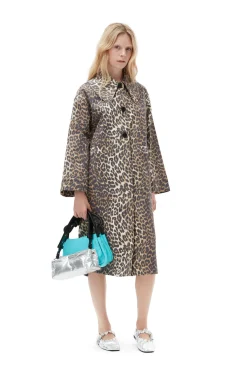 Flash Sale GANNI Leopard Printed Canvas Coat Almond Milk