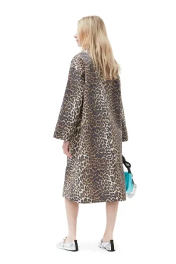 Flash Sale GANNI Leopard Printed Canvas Coat Almond Milk