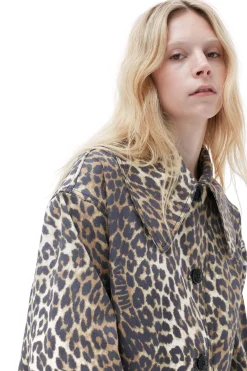 Flash Sale GANNI Leopard Printed Canvas Coat Almond Milk