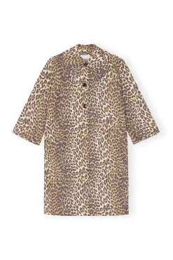 Flash Sale GANNI Leopard Printed Canvas Coat Almond Milk