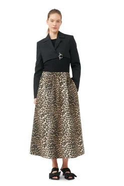 Fashion GANNI Leopard Printed Elasticated Maxi Skirt Big Leopard Almond Milk
