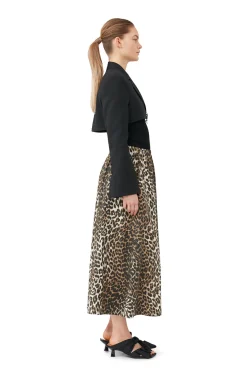 Fashion GANNI Leopard Printed Elasticated Maxi Skirt Big Leopard Almond Milk