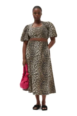 Fashion GANNI Leopard Printed Elasticated Maxi Skirt Big Leopard Almond Milk