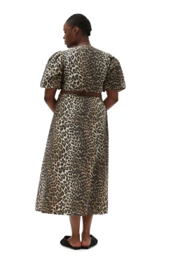 Fashion GANNI Leopard Printed Elasticated Maxi Skirt Big Leopard Almond Milk