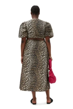 Fashion GANNI Leopard Printed Elasticated Maxi Skirt Big Leopard Almond Milk