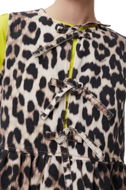 Outlet GANNI Leopard Tie Band Mini Dress Big Leopard Almond Milk