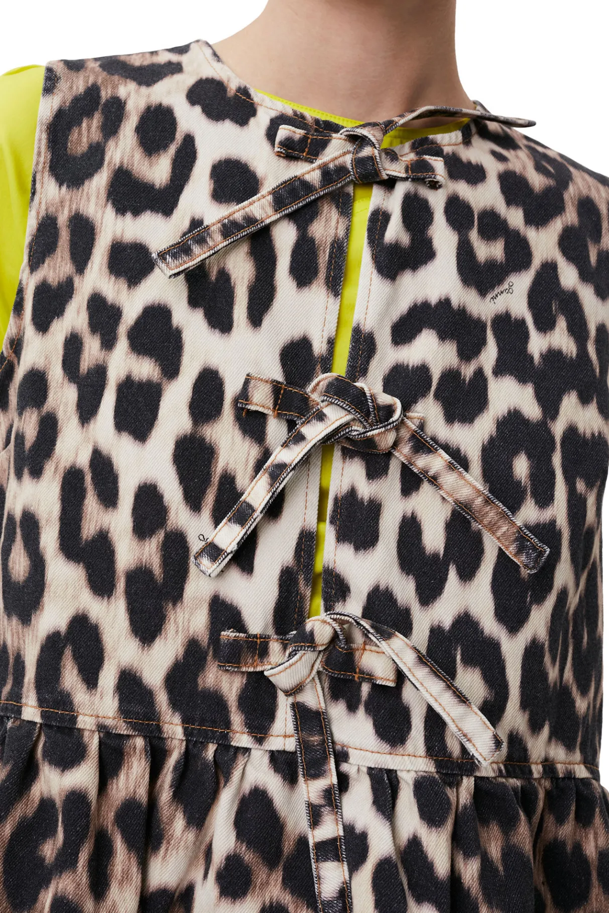 Outlet GANNI Leopard Tie Band Mini Dress Big Leopard Almond Milk