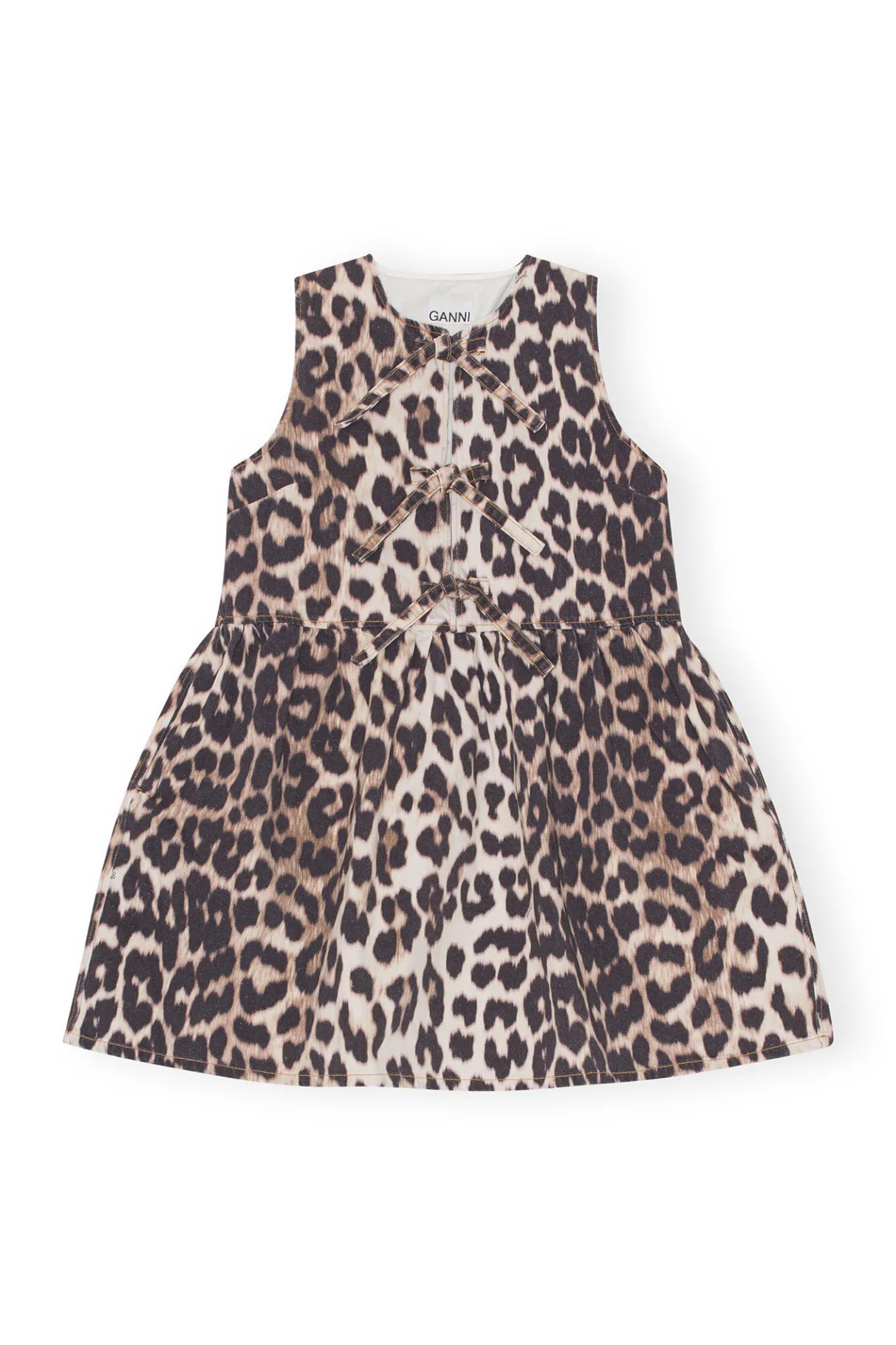 Outlet GANNI Leopard Tie Band Mini Dress Big Leopard Almond Milk