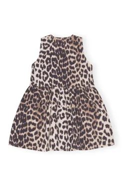 Outlet GANNI Leopard Tie Band Mini Dress Big Leopard Almond Milk