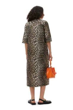 Cheap GANNI Leopard Wide Midi Dress Big Leopard Almond Milk