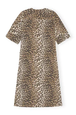 Cheap GANNI Leopard Wide Midi Dress Big Leopard Almond Milk
