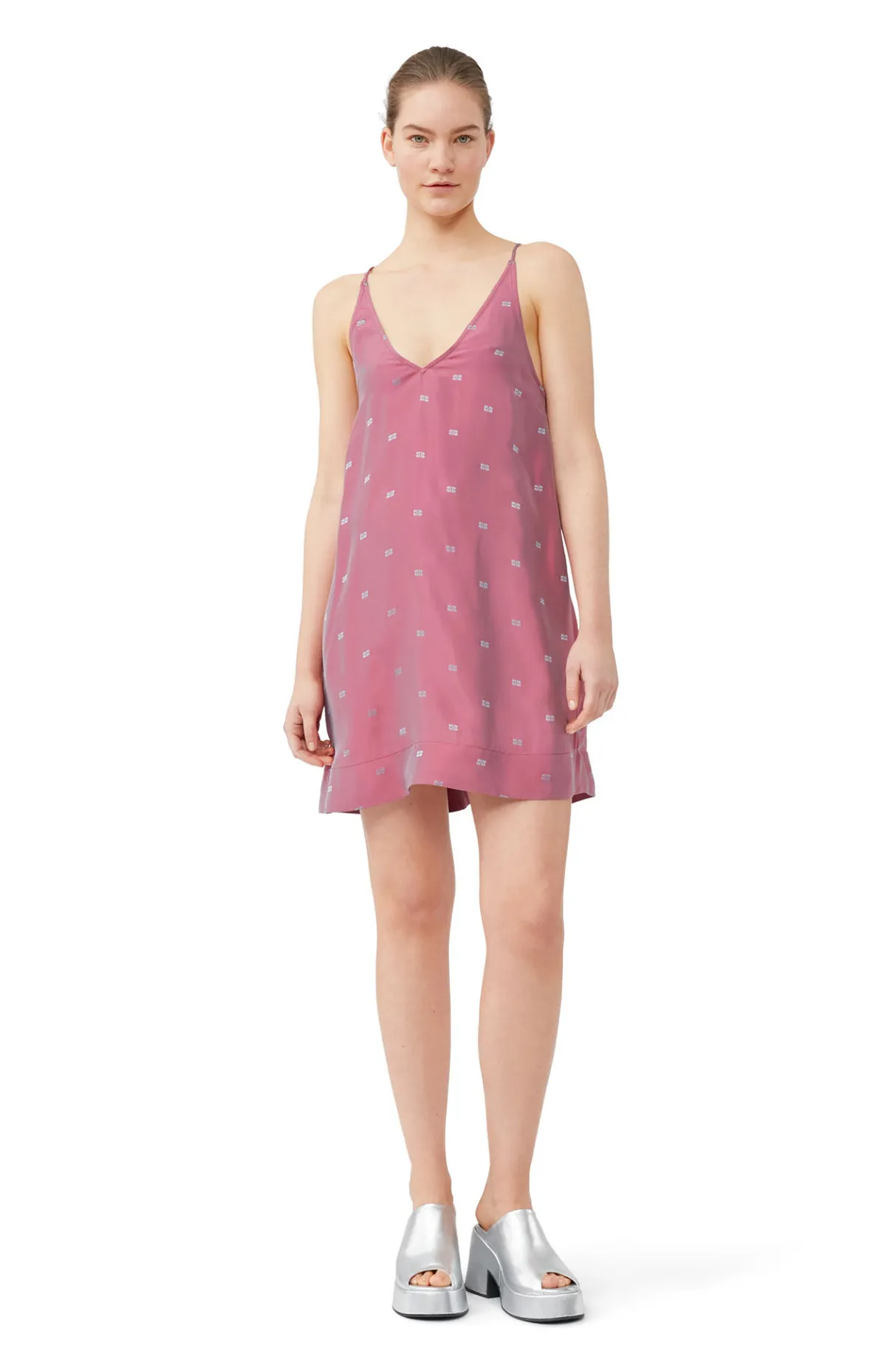 Best Sale GANNI Light Jacquard Strap Mini Dress Love Potion