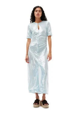 Cheap GANNI Light Sequins Maxi Dress Ice Water