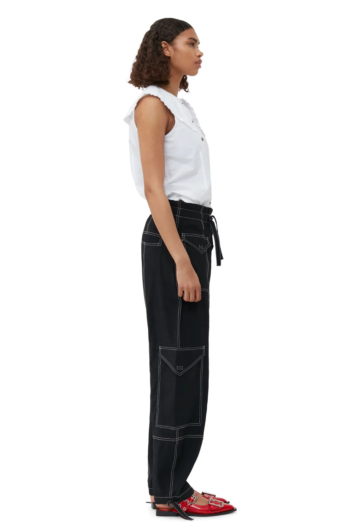 Fashion GANNI Light Slub Pocket Pants Black