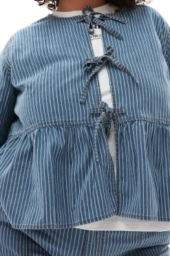 Online GANNI Light Stripe Denim Peplum Blouse Mid Blue Stone