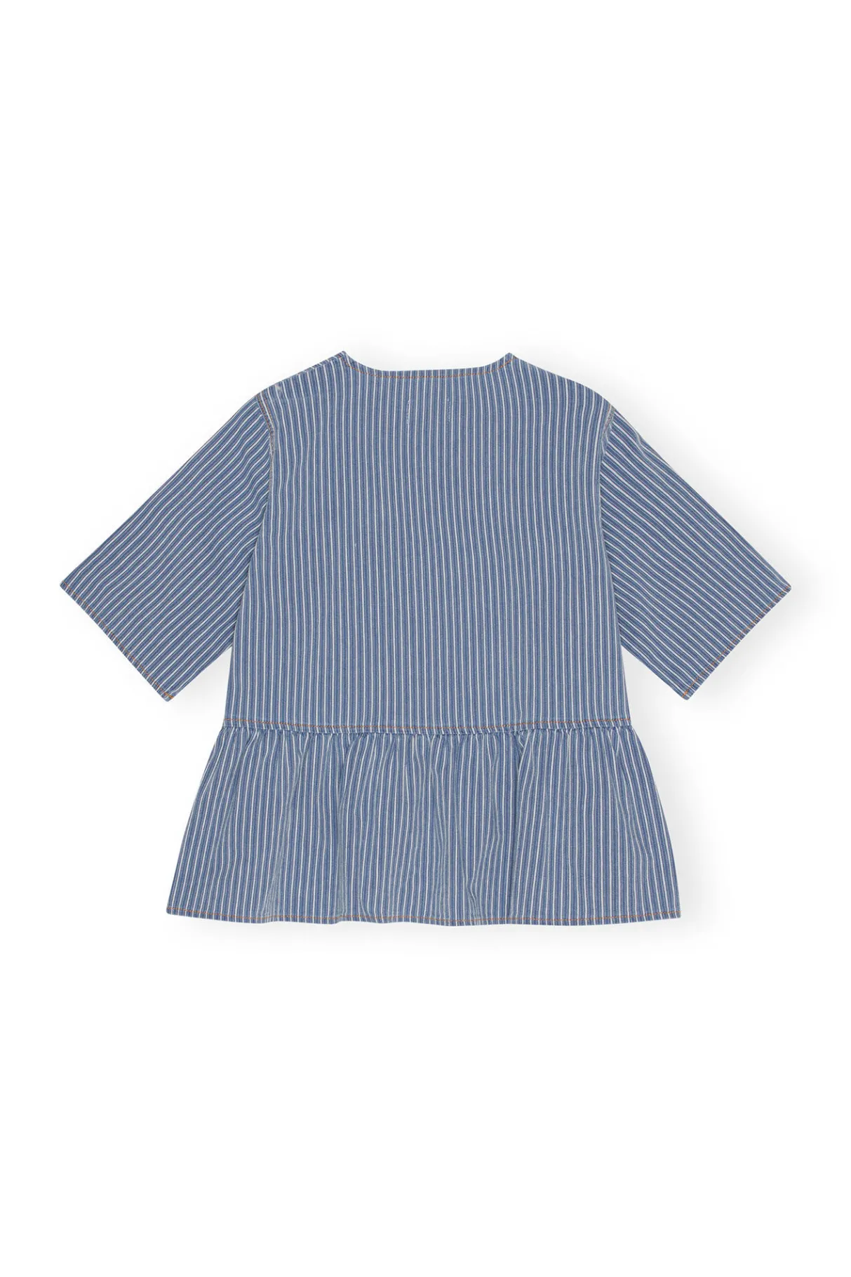Online GANNI Light Stripe Denim Peplum Blouse Mid Blue Stone