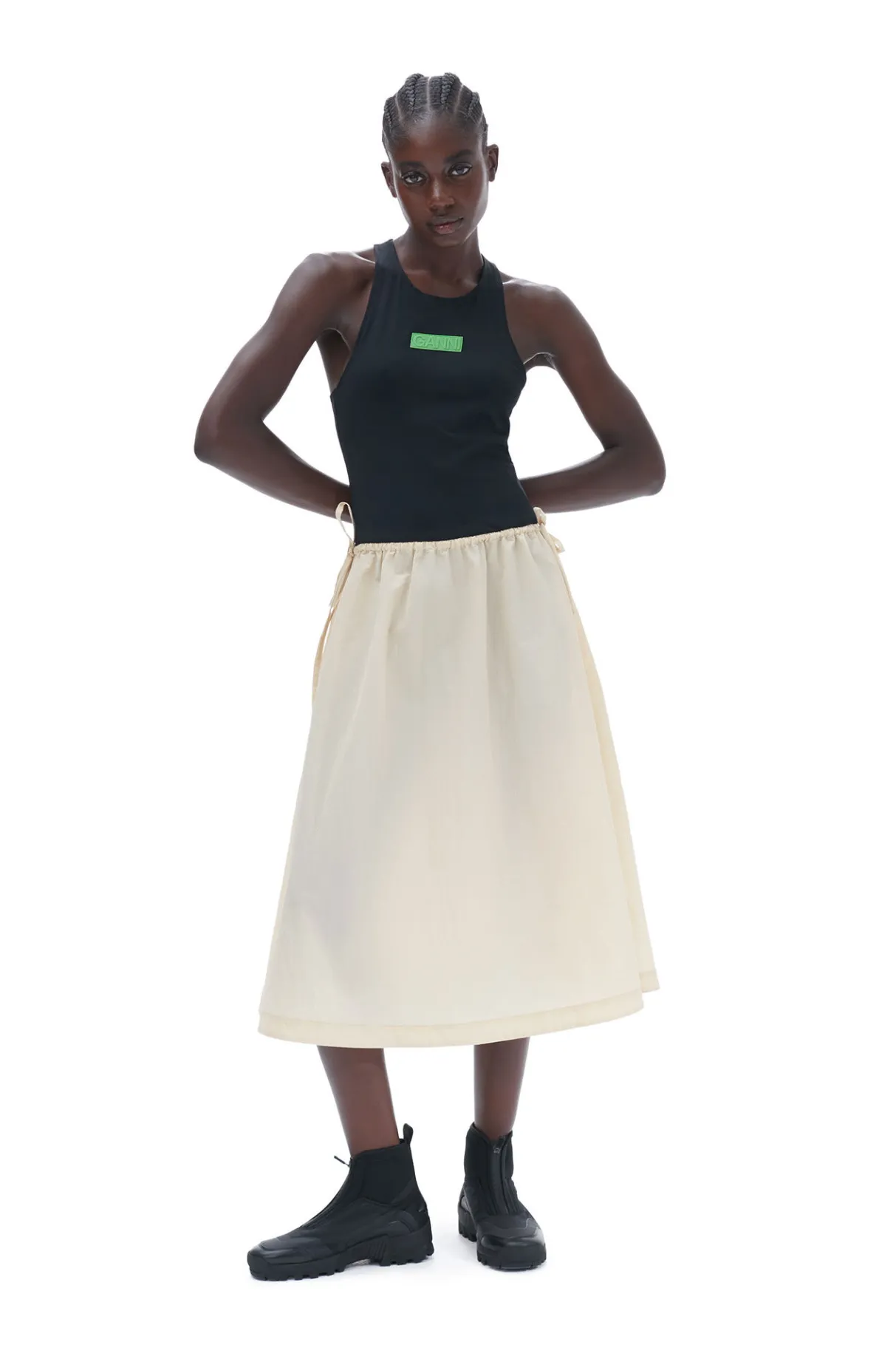 Hot GANNI Light Tech Drawstring Dress Biscotti
