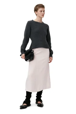 Online GANNI Lilac Satin Midi Skirt Light Lilac