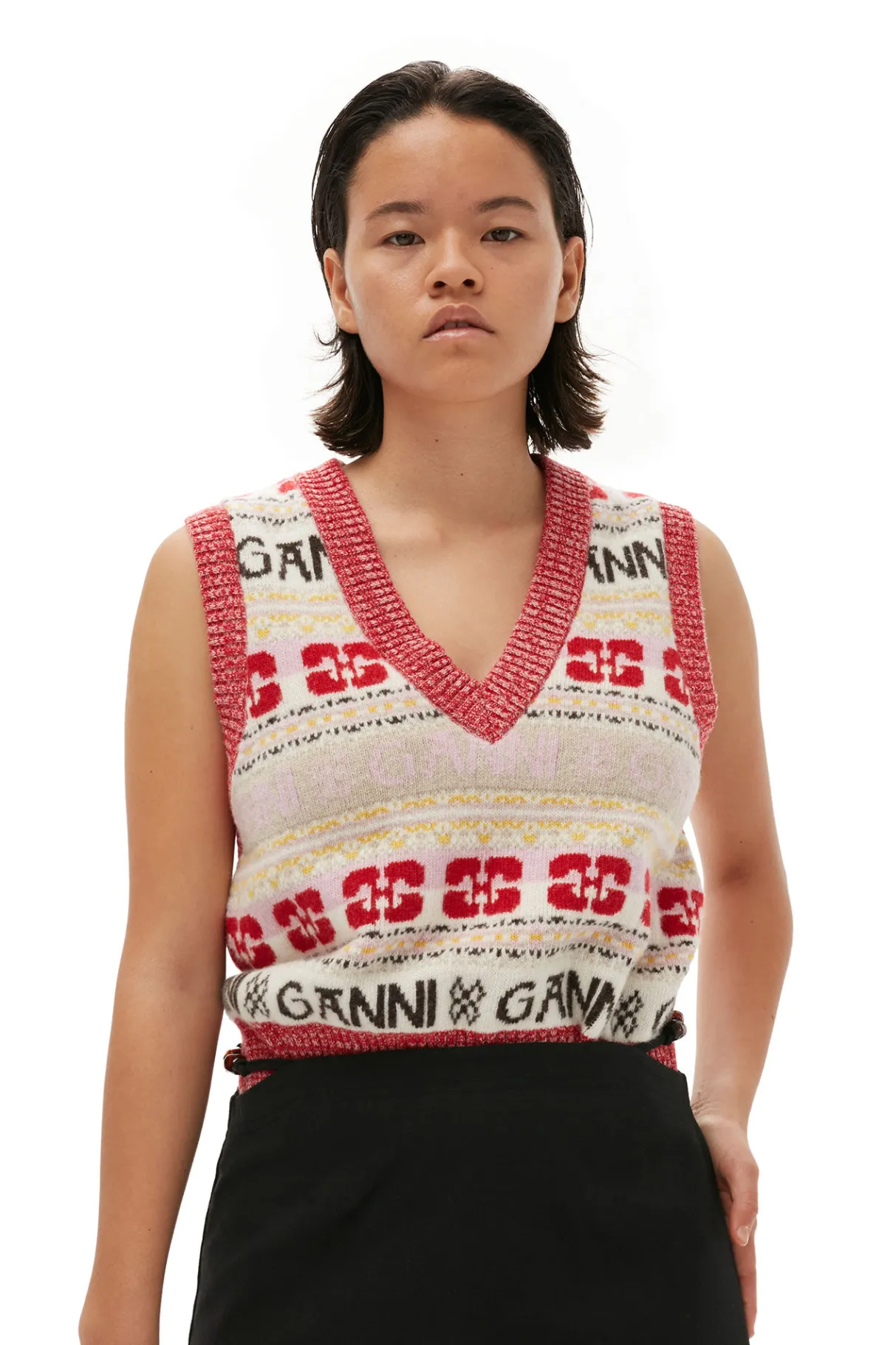 Online GANNI Logo Wool Mix Vest Multicolour