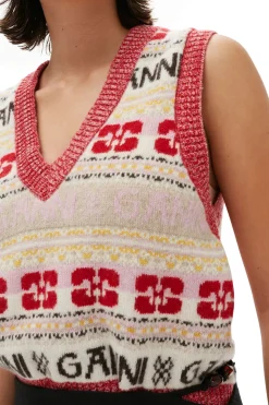 Online GANNI Logo Wool Mix Vest Multicolour