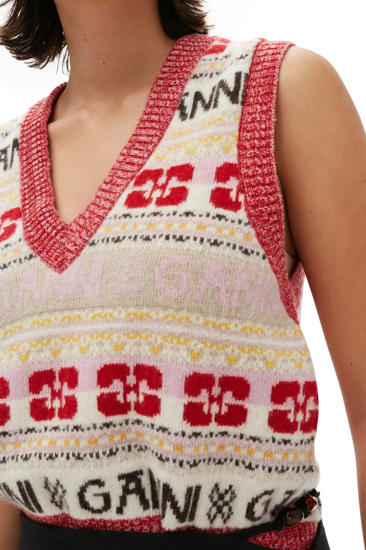 Online GANNI Logo Wool Mix Vest Multicolour