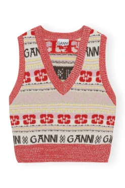 Online GANNI Logo Wool Mix Vest Multicolour