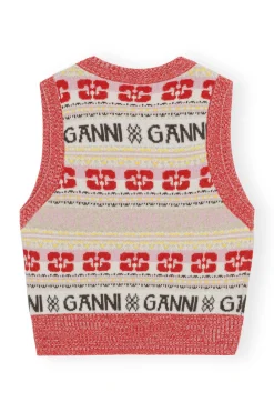 Online GANNI Logo Wool Mix Vest Multicolour