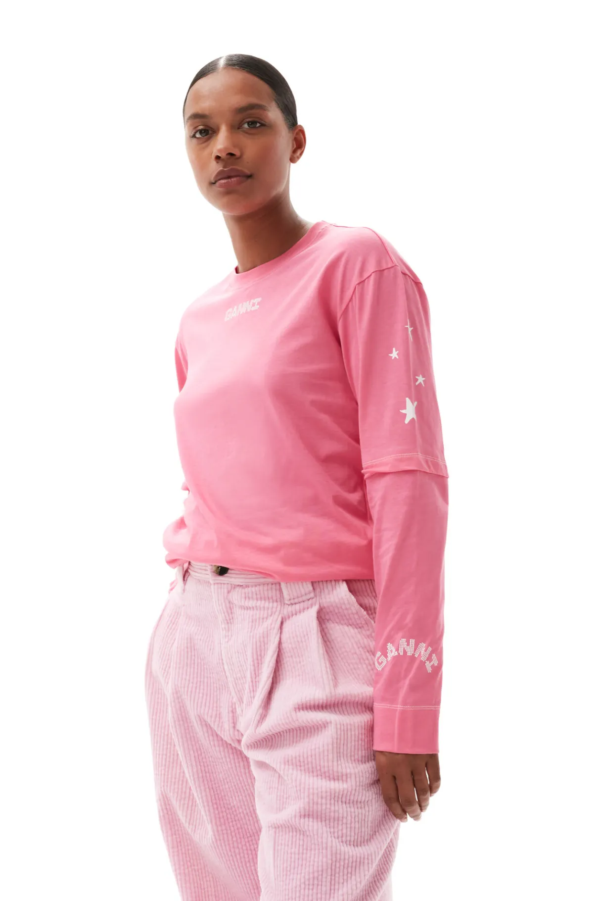 Store GANNI Long Sleeve T-Shirt Shocking Pink