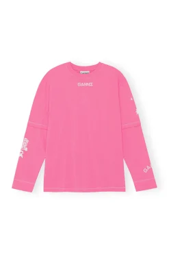 Store GANNI Long Sleeve T-Shirt Shocking Pink