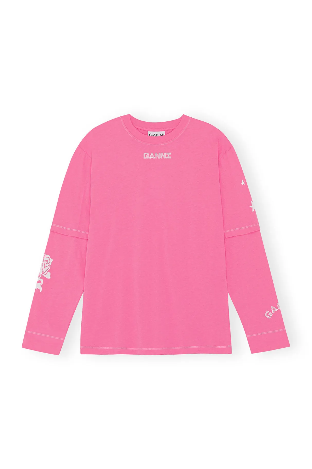 Store GANNI Long Sleeve T-Shirt Shocking Pink