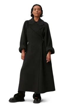 Cheap GANNI Long Wool Coat Phantom