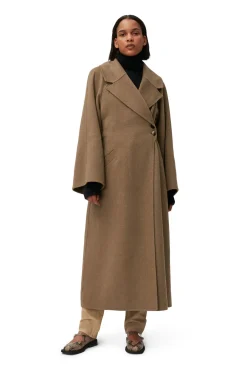 Best Sale GANNI Long Wool Coat Petrified Oak