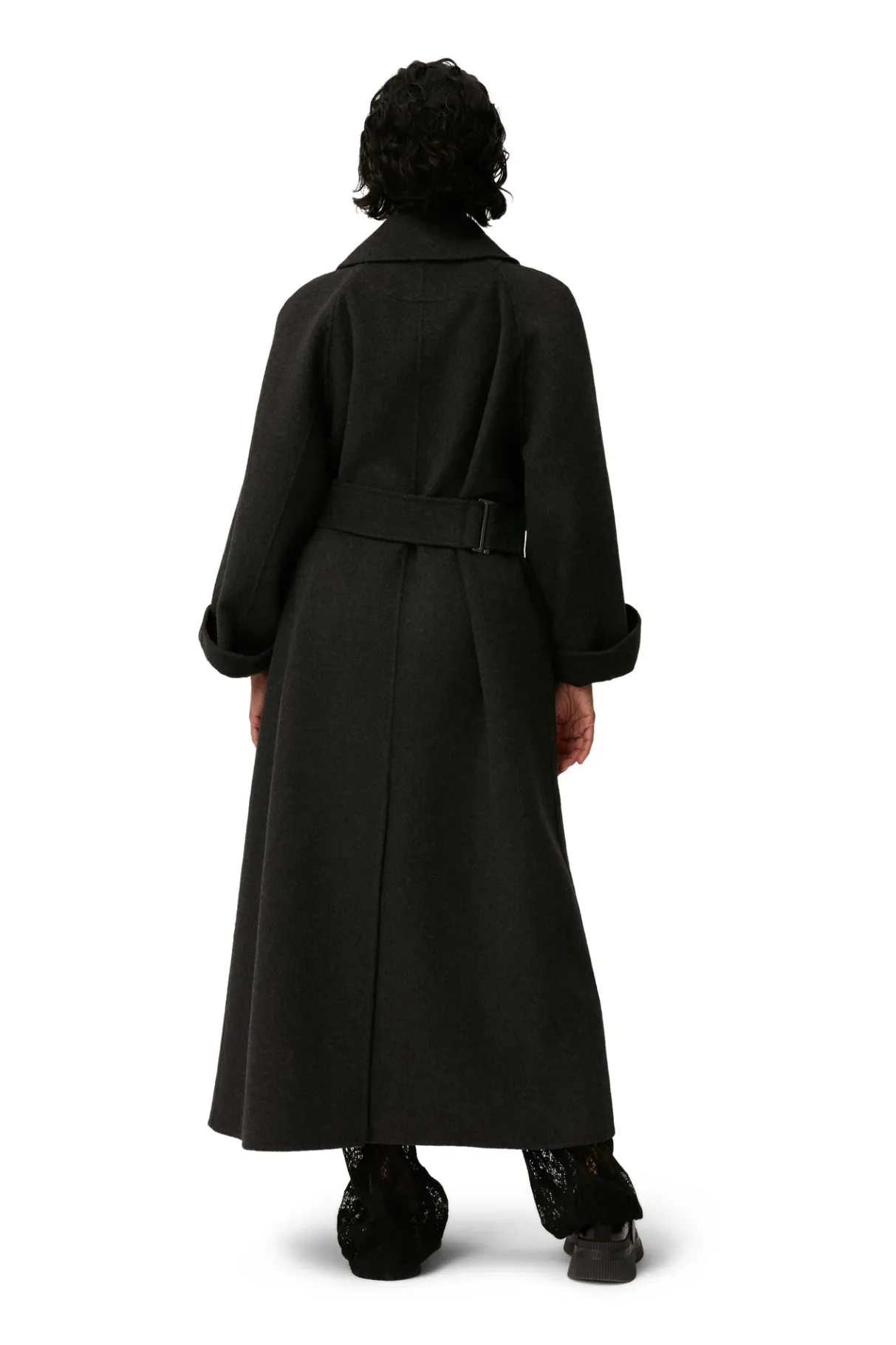 Cheap GANNI Long Wool Coat Phantom
