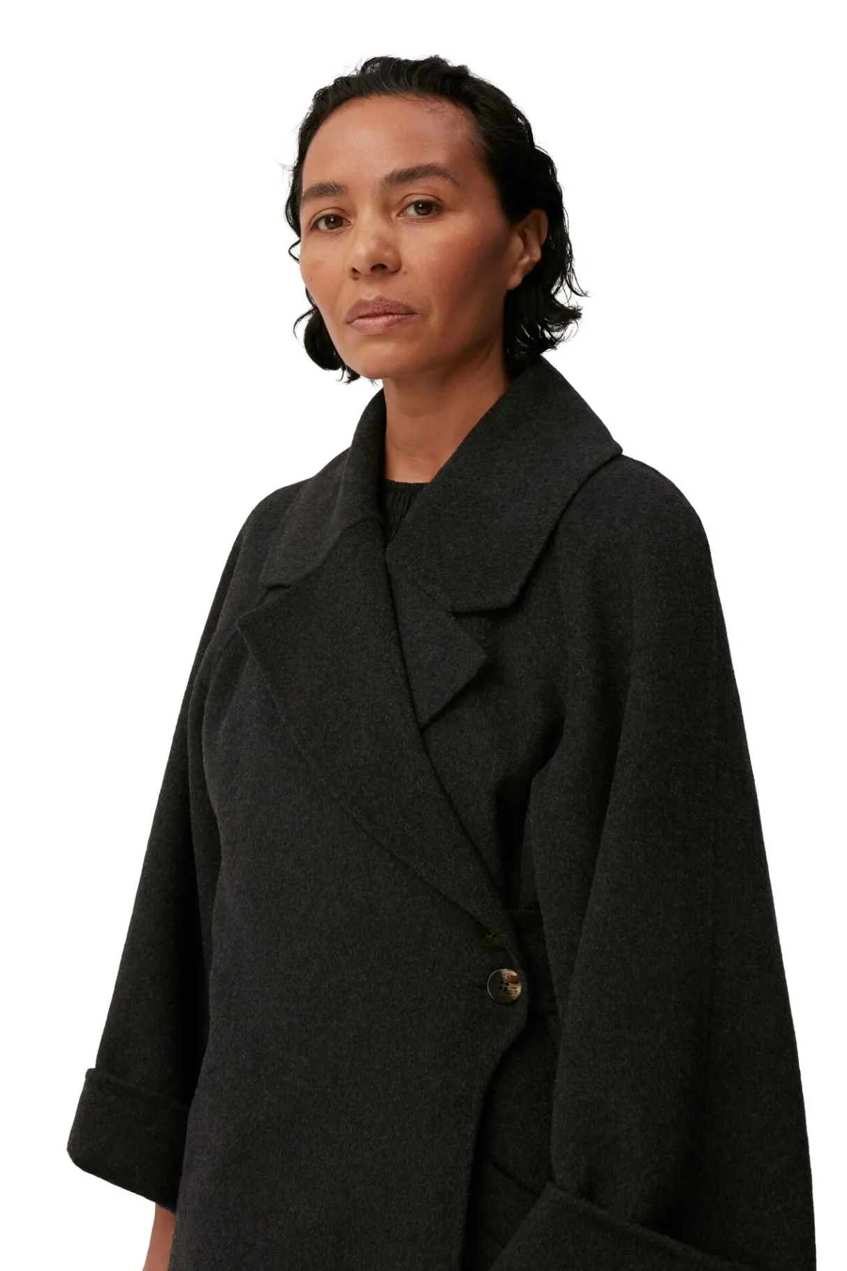 Cheap GANNI Long Wool Coat Phantom