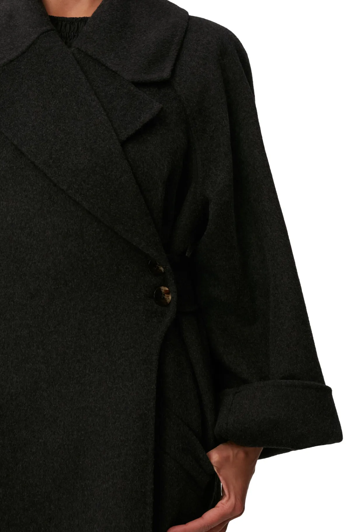 Cheap GANNI Long Wool Coat Phantom